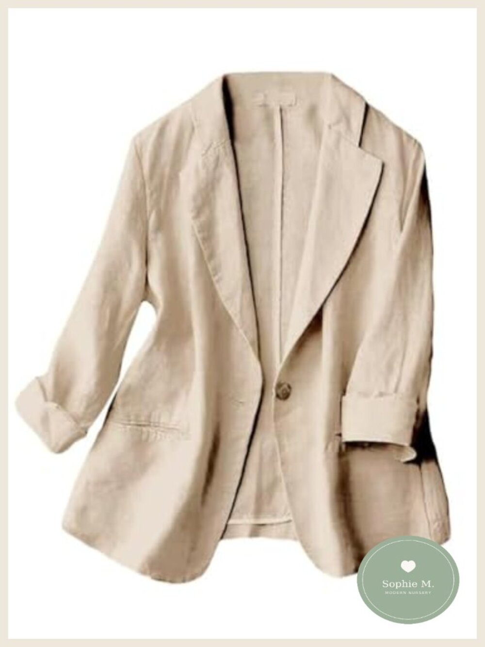 Women's Casual Linen Blazer One Button 3/4 Sleeve Notch Collar Lightweight